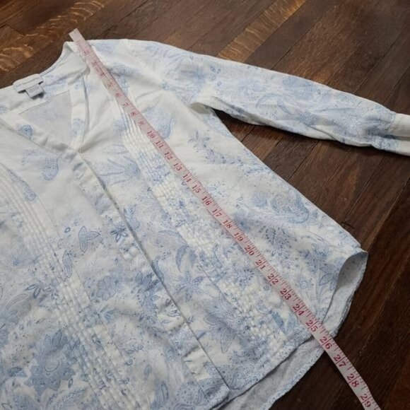 Soft Surroundings White Blue Paisley Floral Button Down Linen Shirt Coastal - Picture 4 of 11